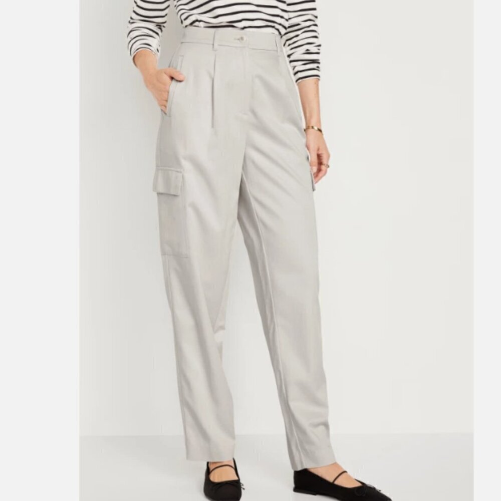 Old Navy Extra High Rise Taylor Straight Cargo Trouser Pants Silver Grey Large